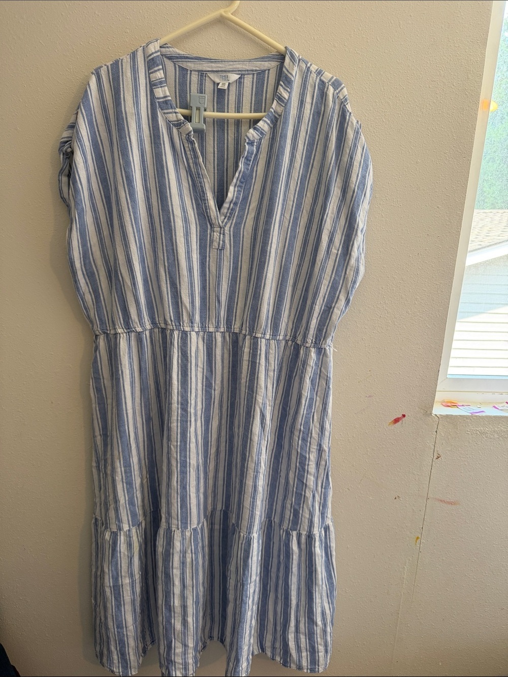 Time and Tru Blue and White Striped Tiered Midi Dress